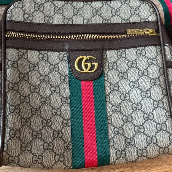 Messenger Bag with Green and Red Stripes - Picture 2 of 3